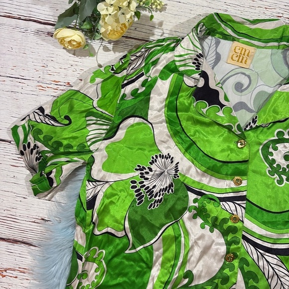 CIN CIN  Troppo Bowling Button Down Paisley Floral Shirt Fern - Picture 5 of 11